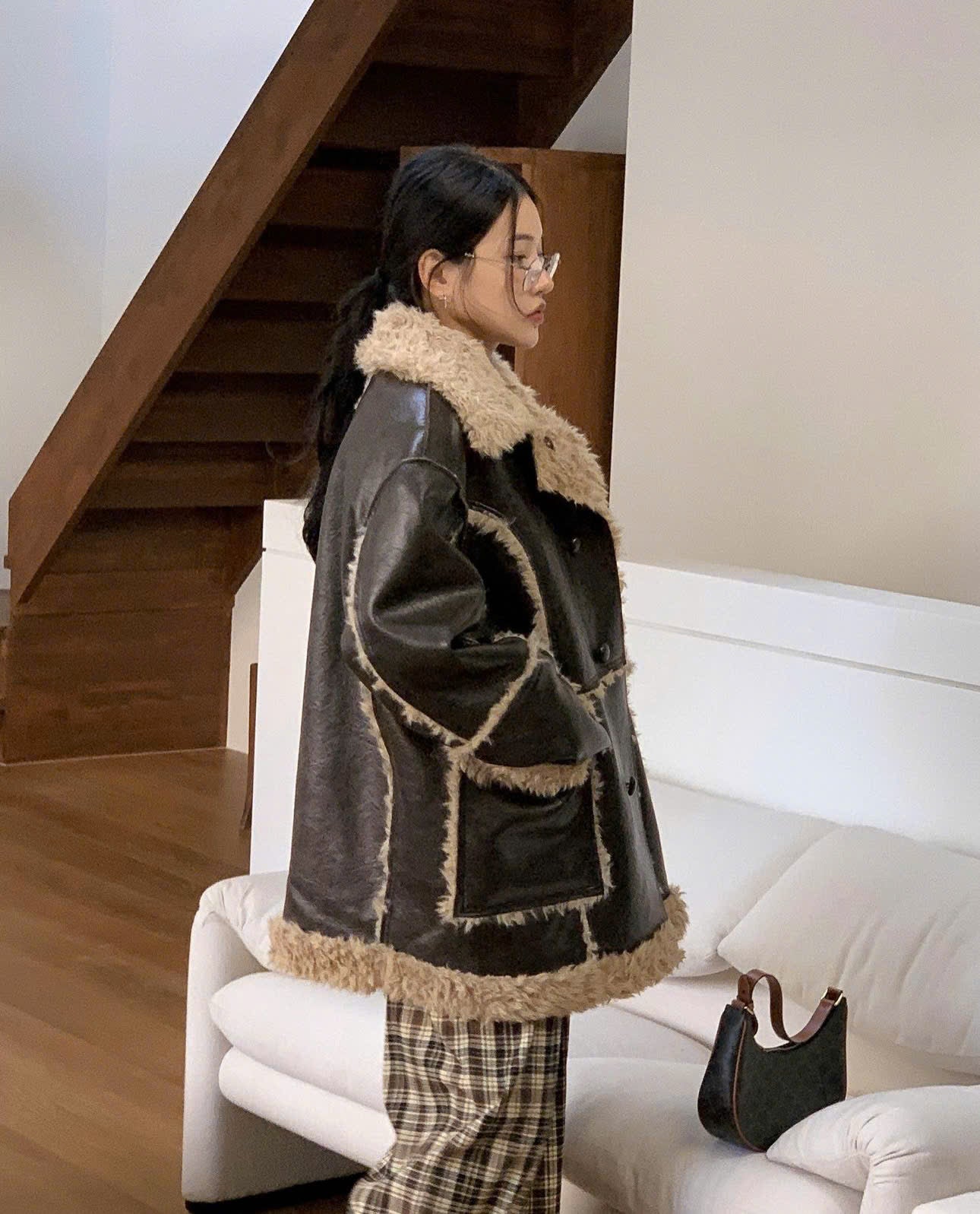 Reversible Shearling Coat Leather