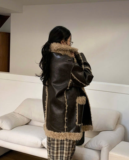 Reversible Shearling Coat Leather