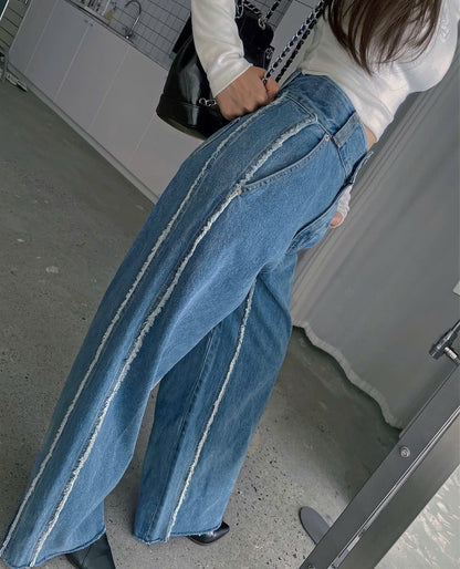 Frayed Seam Wide-Leg Jeans