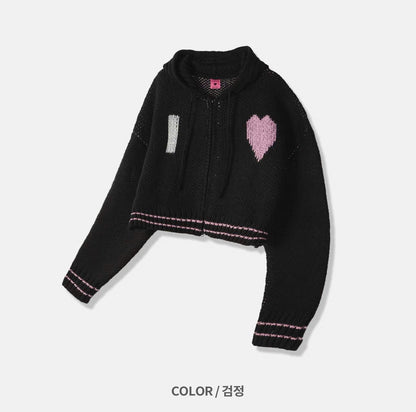 Heart Knit  Hood Zip-up